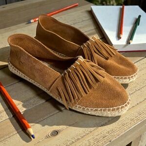 Manebí Suede Fringe Espadrilles Brown Leather‎ Slip On Flats Size 37